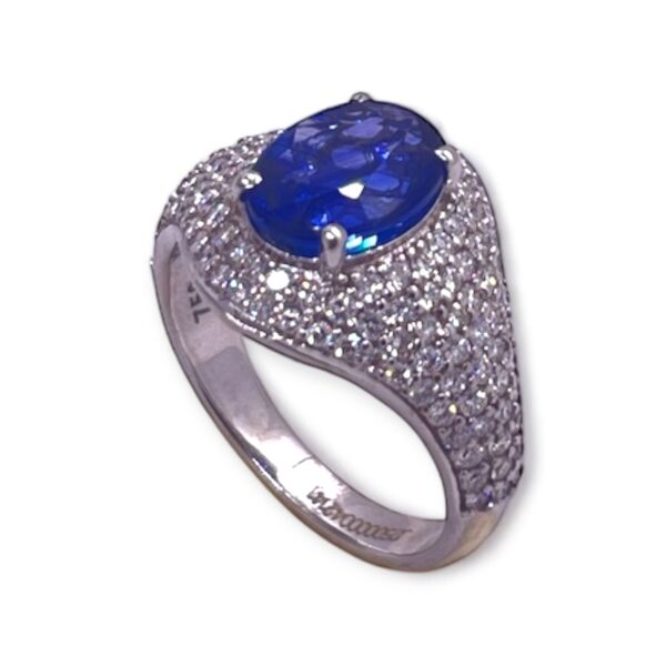 Blue Sapphire and diamond ring in 18Kt White gold | A13862 - Image 2