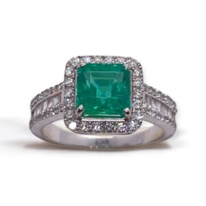 Square emerald and baguette diamond ring in gold, Multi diamond ring, Oms milano, Harsh Khandelwal Jewellery