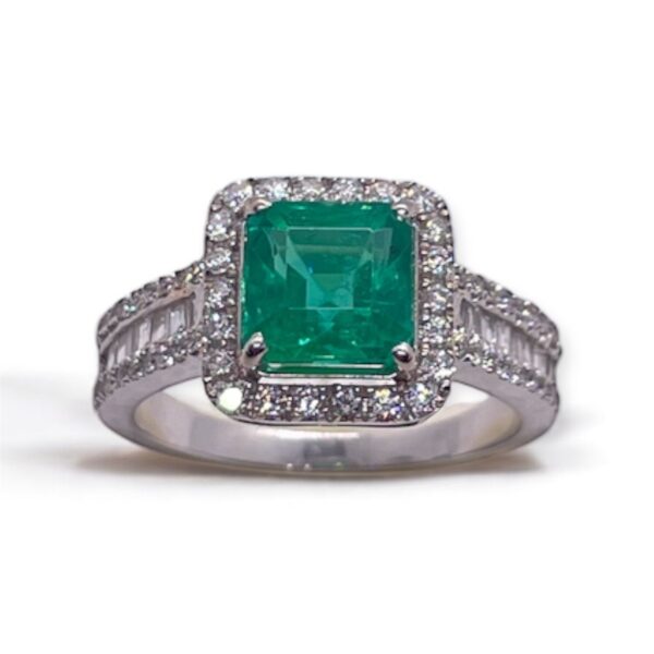 Square emerald and baguette diamond ring in gold, Multi diamond ring, Oms milano, Harsh Khandelwal Jewellery