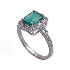 Emerald cut emerald and fancy cut diamond ring in 18Kt white gold, Oms milano, Harsh Khandelwal Jewellery