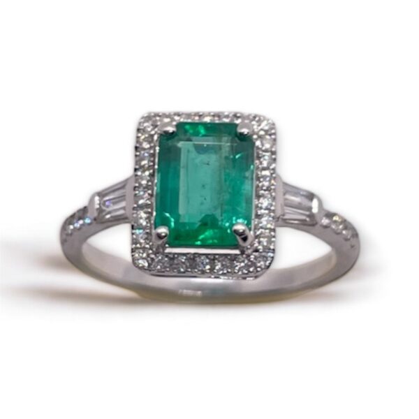 Emerald cut emerald and fancy cut diamond ring in 18Kt white gold, Oms milano, Harsh Khandelwal Jewellery