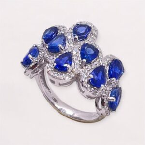 Blue pear shape sapphire and diamond ring in gold, Oms milano , Harsh Khandelwal Jewellery