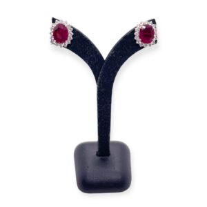 Oval Ruby and Diamond Cluster Studs in 18kt White gold, Harsh Khandelwal Jewellery, Oms milano
