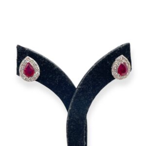 Pear Shape Ruby and diamond studs in white gold, Harsh Khandelwal Jewellery, Oms milano