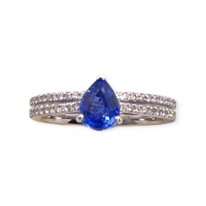 Pear Sapphire and Diamond ring in white gold, Oms milano, Harsh Khandelwal Jewellery