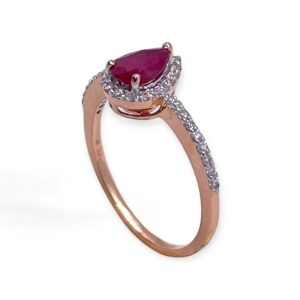 Pear shape ruby and diamond ring in rose gold, Minimalist ring, Oms milano, Harsh Khandelwal Jewellery