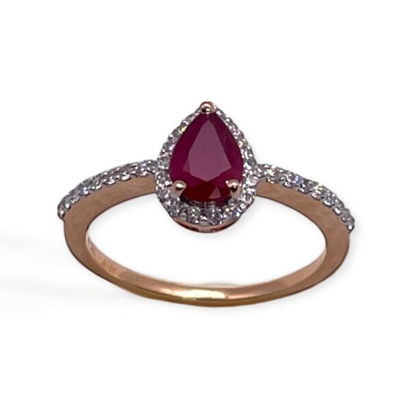 Pear shape ruby and diamond ring in rose gold, Minimalist ring, Oms milano, Harsh Khandelwal Jewellery