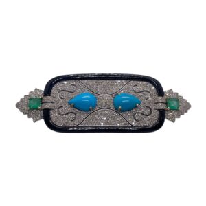 Classic Turquoise, Emerald and Diamond brooch | A13858