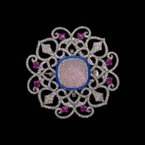 Imperial Rose Quartz, Ruby and Diamonds brooch | A13575