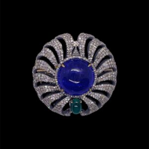 Imperial Tanzanite, Emerald and Diamond brooch | A13569