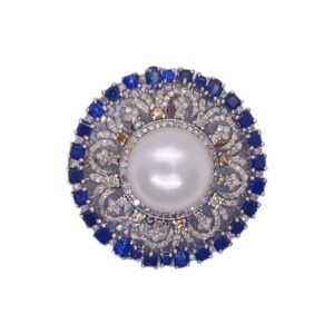 Beautiful Pearl Diamond and Sapphire Brooch