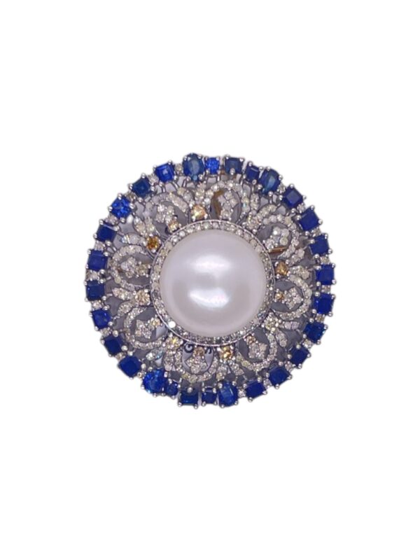 Beautiful Pearl Diamond and Sapphire Brooch