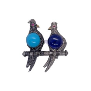 Tanzanite, Turquoise and diamonds Bird Brooch in Silver | Animal Jewellery | A13004