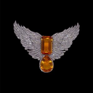 Citrine and Diamonds Wing Brooch in Silver | Animal Jewellery | A13856