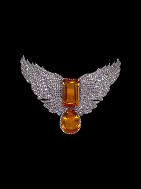 Citrine and Diamonds Wing Brooch in Silver | Animal Jewellery | A13856