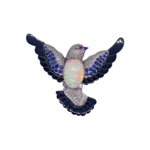 Opal, diamonds and colour stone Bird brooch | Animal Jewellery | A13855