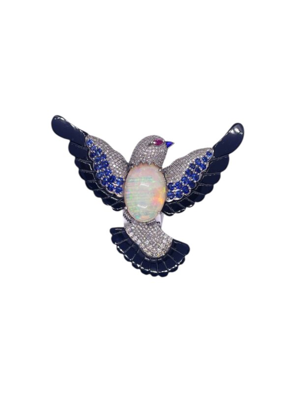 Opal, diamonds and colour stone Bird brooch | Animal Jewellery | A13855