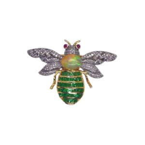 Opal, Diamonds and Colour stone Bee Brooch | Animal Jewellery | A13574
