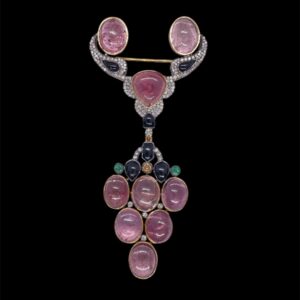 Royal Colour stone and Diamond brooch in Silver | A13578