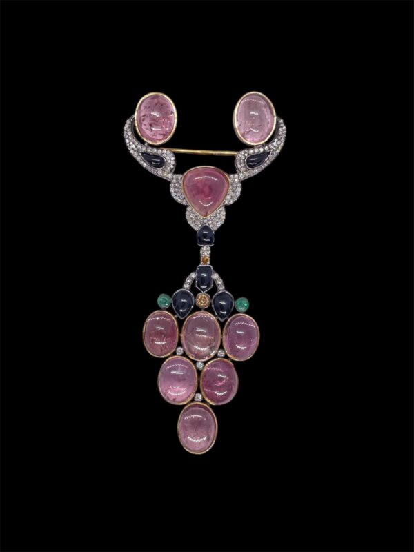Royal Colour stone and Diamond brooch in Silver | A13578