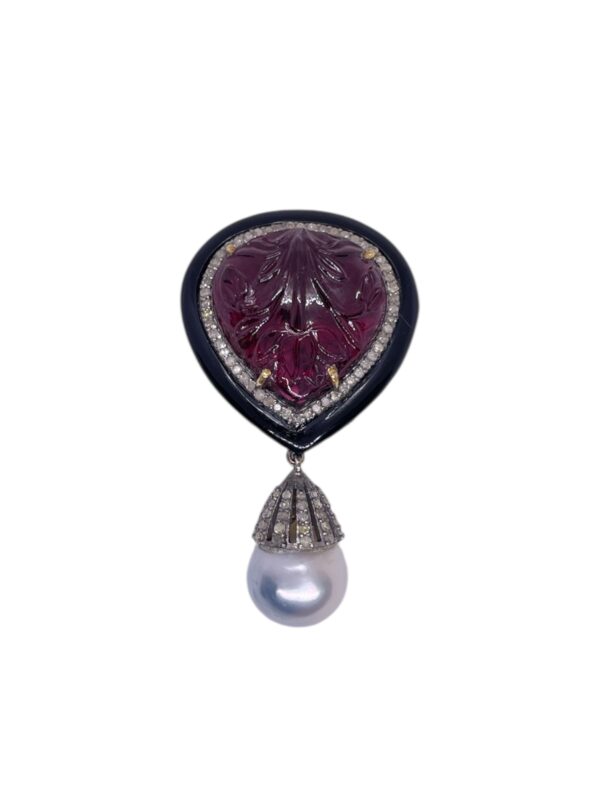 Colour stone and diamond brooch in Silver | A13571