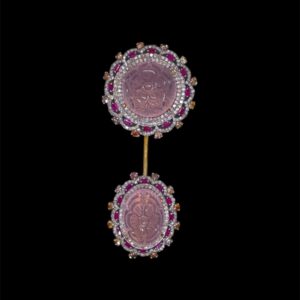 Classic Rose Quartz, Ruby and Diamonds brooch (lapel) in silver | A13579