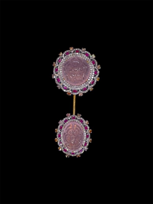 Classic Rose Quartz, Ruby and Diamonds brooch (lapel) in silver | A13579