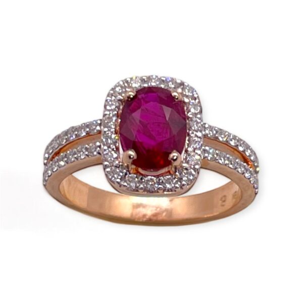 Ruby and Diamond ring in Rose gold, Oms milano, Harsh Khandelwal Jewellery, Double shank ring