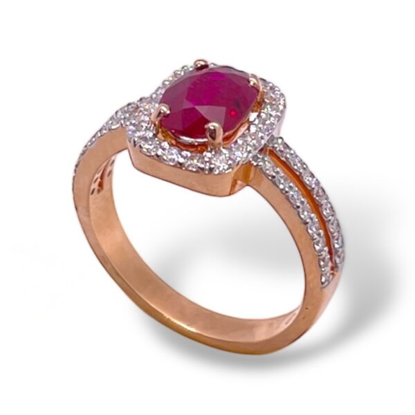 Ruby and Diamond ring in Rose gold, Oms milano, Harsh Khandelwal Jewellery, Double Shank ring