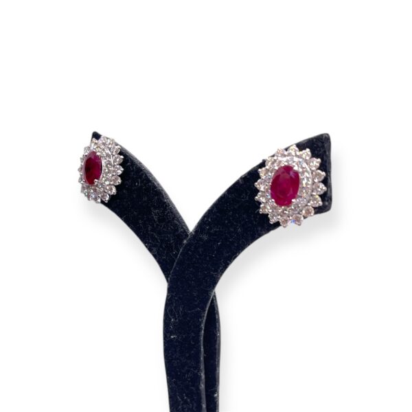 Ruby and diamond studs with double diamond cluster, cluster ruby and diamond studs in gold