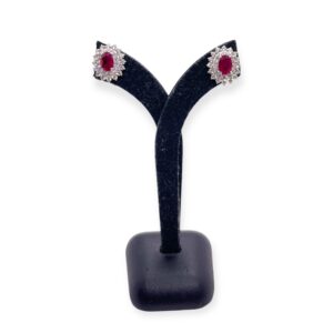 Ruby and diamond studs with double diamond cluster, cluster ruby and diamond studs in gold
