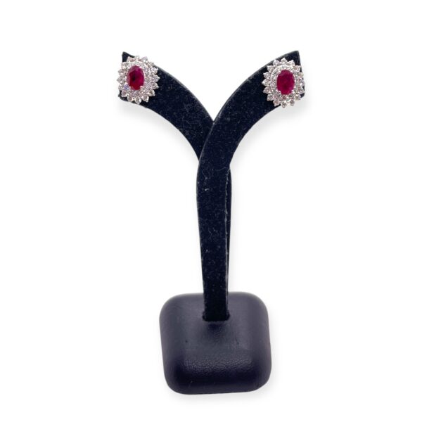 Ruby and diamond studs with double diamond cluster, cluster ruby and diamond studs in gold