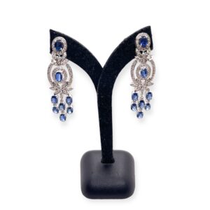 Sapphire and diamond art deco earring, Sapphire dangling earring in white gold