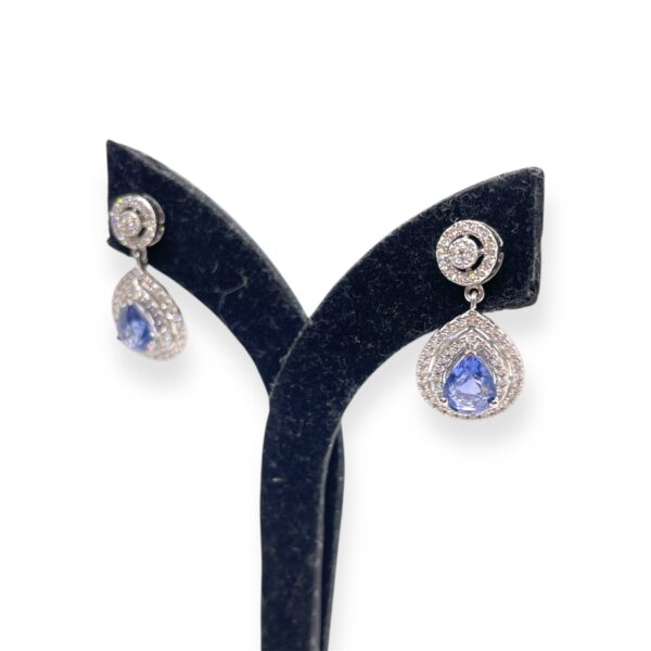 Sapphire drop earrings with diamonds and white gold, Sapphire earrings