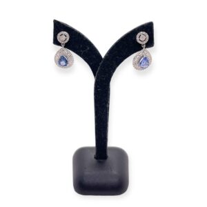 Sapphire drop earrings with diamonds and white gold, Sapphire earrings