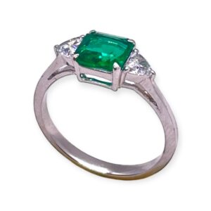 Three stone Square emerald and diamond ring in gold, Oms milano, Harsh Khandelwal Jewellery